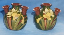 Torquay Devon ware Longpark Pottery - Pair of Daffodil Udder Vases