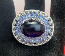 Vintage Amethyst Sterling Silver Large Statement Cocktail Ring Size 7.75