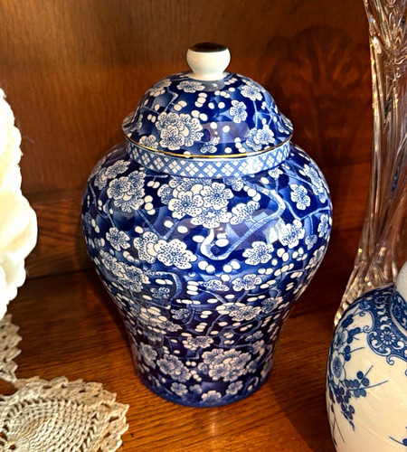 Blue white floral porcelain - blue,