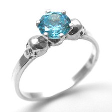 Skull Ring 6 Claw 1ct Aquamarine Diamond Unique Engagement Ring Silver 
