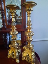 Vintage Tall French Style Candlesticks With Gilt And Brass Plate. Stunning Pair