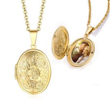 9CT Gold Locket Necklace Pendant and 20'' Chain Floral Engraved Locket