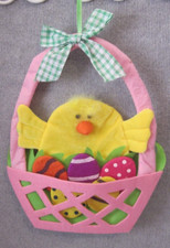 Easter Chick in Basket of Eggs / Felt & Soft Material Wall Hanging / Decoration
