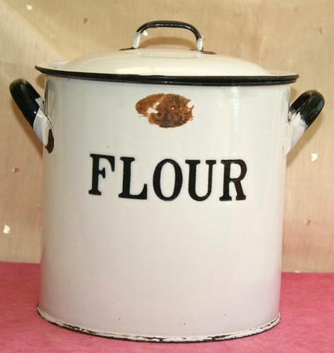 Vintage enamel flour - vintage, bin