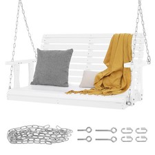 Uimoso 48” Porch Swing Bench Wooden Hanging Outdoor Garden Patio Courtyard White