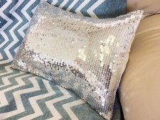 Sequin Sparkle Glitz & Glam Cushion Cover in Sliver - 33 x 43cm