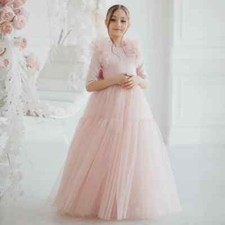 New Girl Dresses Tulle with Bow Half Sleeve for Wedding Birthday Party Gowns