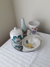 four pieces of Radford pottery all hand painted, preserve jar ash trey & 2 vase