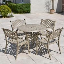 Deluxe Antique Four Seater Cast Aluminium Garden Table & Chair Set in Champagne