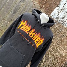 Thrasher Skateboard Magazine Spell Out Iconic Flames Graphic Hoodie Hoody Y2K S
