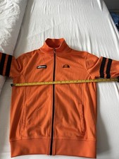 Retro Ellesse Roma Tracksuit Top Orange Black Small 80s Casuals Vintage Jacket