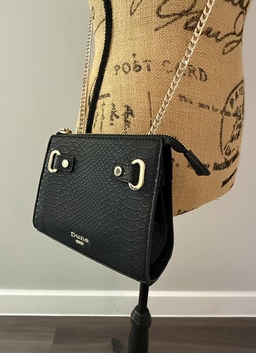 Mini black mock croc - black, shoulder