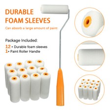 4 Inch Paint Roller Frame +12 Roller Covers Poly Nap Painting Kit Home Repair US