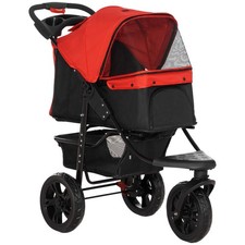 PawHut Folding 3 Wheel Pet Stroller Travel Adjustable Canopy Storage Brake Red