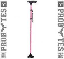 Ergonomic Height Adjustable Folding Walking Stick/Cane LED Light Quad Base