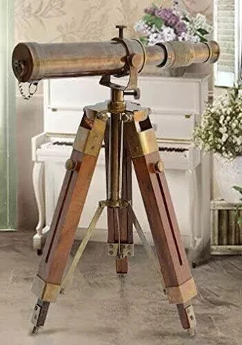 Brass telescope with - telescope, wooden