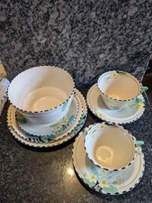 Vintage Burleigh Ware Tea Cups Plates Set Zenith 8 Pieces Art Deco Primrose Rare