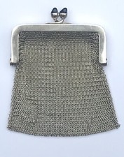 Antique 800 Silver Chain Mail Chatelaine Purse with Blue Stone Clasp