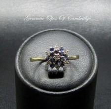 Vintage 9k 9ct Gold Ring Tanzanite and Diamond Cluster Size N 1.69g Hallmarked