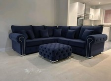 Olympia 2C2 Corner Sofa | Navy Plush Velvet | High Back | FREE DELIVERY! 