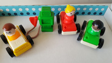Vintage Fisher Price x 3 Little people and cars + petrol pump.