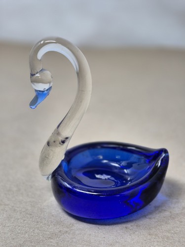 Glass swan deep blue - glass,