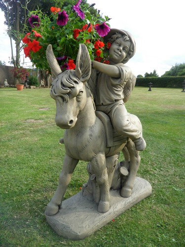 Donkey and boy - boy, planter