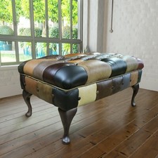 Large Chesterfield Queen Anne Buttoned Leather Patchwork Harlequin Footstool