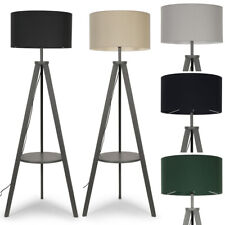 Wooden Tripod Shelf Floor Lamp Standard Standing Reading Light For Living Room