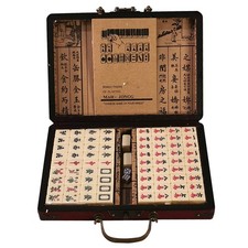 Chinese Mahjong Set 144 Tiles Mah Jong English Characters Family Party Games