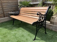 Garden Bench 1220mm 2 Seater Cast Iron Lion Head Hardwood. Details Below