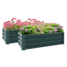 Outsunny Set of 2 Raised Garden Bed Galvanised Planter Box, Green