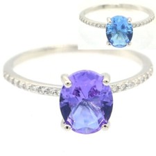 925 Sterling Silver Minimalist Color Changing Alexandrite Topaz Gift Ring Sz 8