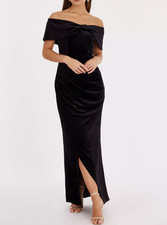 Quiz Black Velvet Bardot Maxi Dress - Size 14 UK - BNWT - FAST DISPATCH(RRP £45)