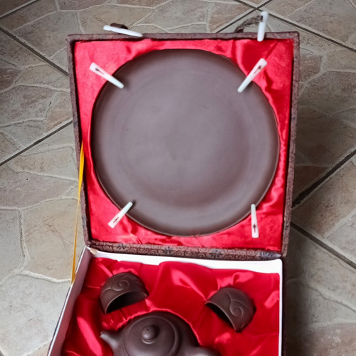 Brown clay teapot - brown, set