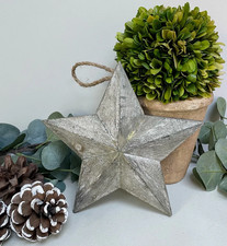 Rustic Grey Distressed Natural Wooden Rustic Barn Star 19cm, String Loop