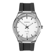 Sekonda Sports Men's 42mm Titan Watch with Black Silicone Strap & White Dial