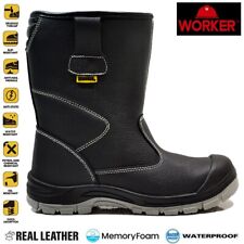 MENS LEATHER WATERPROOF MEMORY FOAM STEEL TOE CAP SAFETY WORK RIGGER BOOTS SIZE