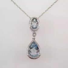 Pear Cut Simulated Aquamarine Women's Gorgeous In Pendent 14k White Gold Plated