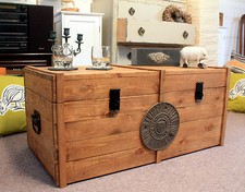 Wooden Chest Trunk  Large Vintage Rustic Storage Blanket Box Coffee Table