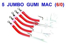 5 RED & WHITE GUMI MAC SAND EELS 6/0 SEA FISHING BOAT ROD COD LURES PIRKS RIGS
