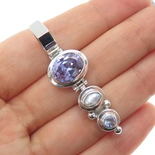 AF DESIGN 925 Sterling Silver Vintage Real Pearl & Lavender C Z Charm Pendant