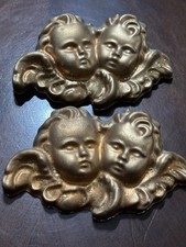 Chippy Vintage Gold Cherub Angels Wall Decor Plaster Chalkware  Romantic Set 2