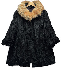 Vintage Black Faux Fur Swing Coat Women's 14-16 Made in England 60s Gilmoora Mod