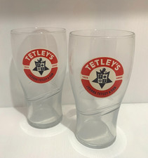 Tetley’s Bitter Pint Glasses x 2  Tulip Shape Brand New
