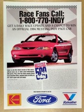1994 Ford Mustang Convertible Indy 500 Pace Car Sweepstakes vintage print Ad