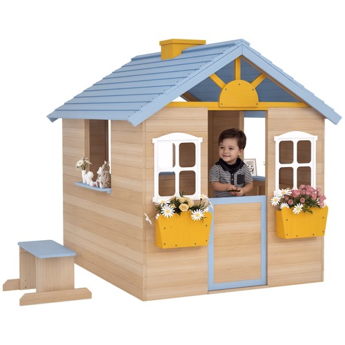 Outsunny wooden kids playhouse - kids,