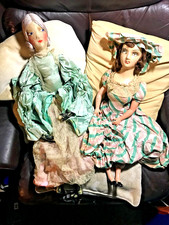 2 VINTAGE 1920's BOUDOIR DOLLS HANDPAINTED SILK & BISQUE