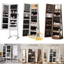 360° Swivel Jewelry Cabinet Full Length Mirror Storage Organizer Stand Lockable