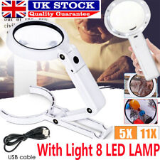 Large Magnifying Glass With Light Led Lamp Magnifier Reading Hands Free 5/11X UK